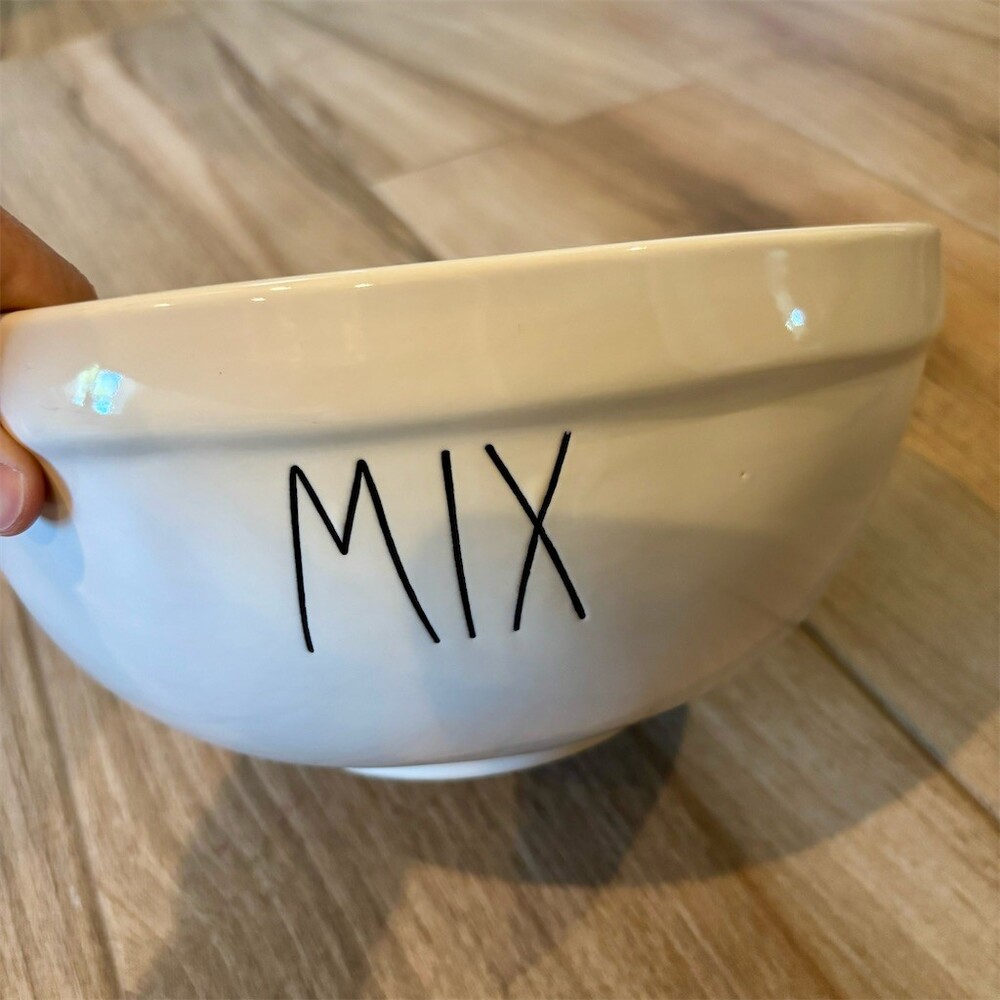Rae Dunn MIX Mixing Bowl White Black Lettering Farmhouse Wide Rim Deep
